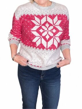 Women's Gray & Pink Fair Isle Crewneck Sweater